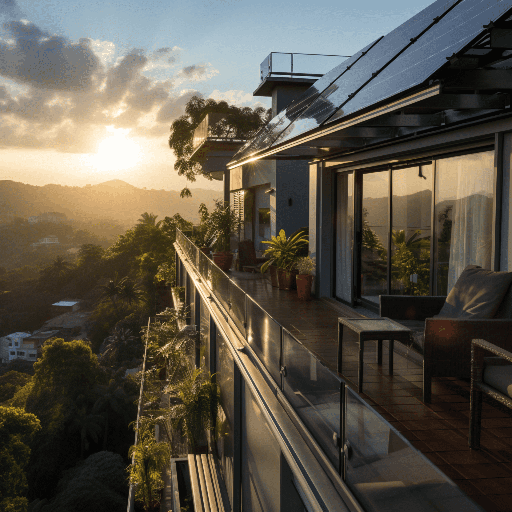 Balcon d'une maison rénové avec photovoltaïque